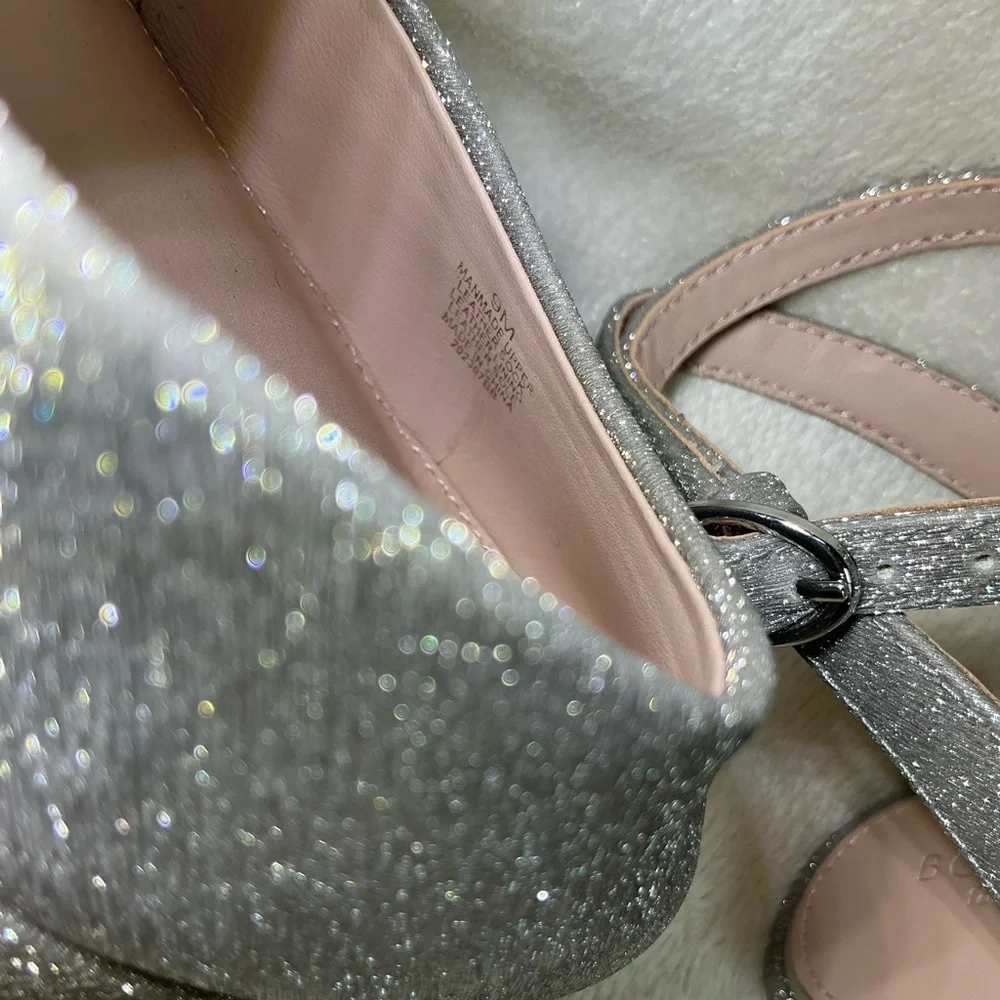 NEW Antonio Melani X Born on Fifth “Liv” Silver Metallic Glitter Platform Pumps